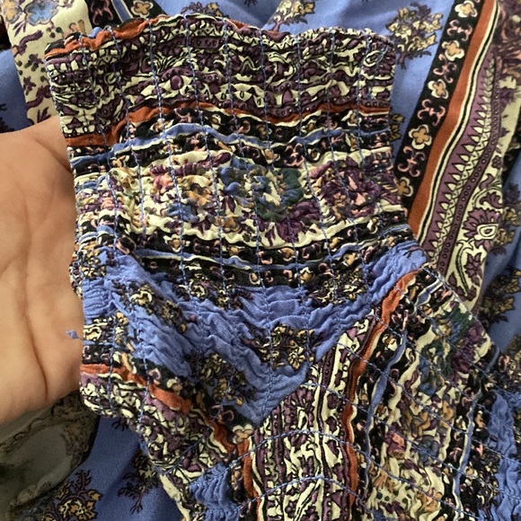 ❌SOLD❌Band of Gypsies Off Shoulder Patchwork Maxi Dress with Pockets💙💜🤍 - Picture 5 of 10